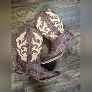 Brown and Cream Western Cowboy Boots - Classic Home Accents